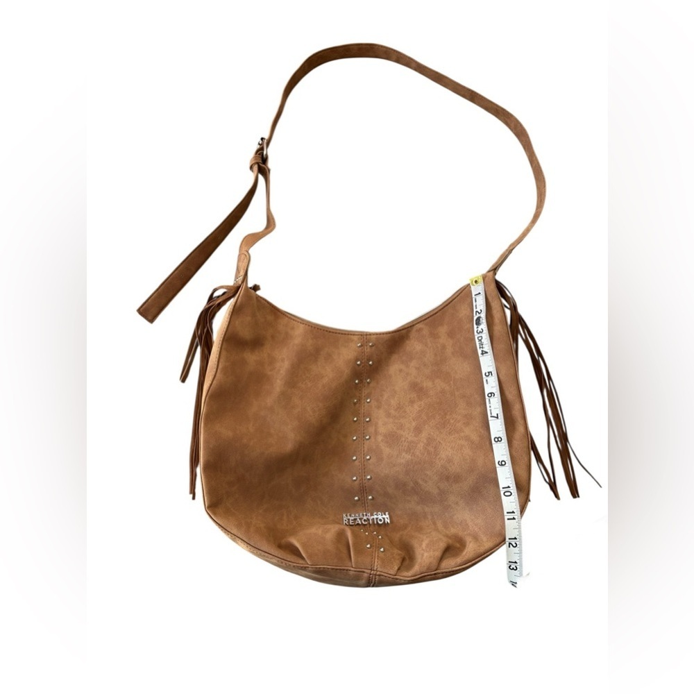 NEW,Kenneth Cole Reaction, Brown Hobo Bag Fringe Studded Shoulder Bag, Boho Chic - Picture 7 of 11